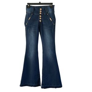 Thaxx Essentials High-Waisted Flare Jeans with Gold Buttons Women's Denim Size 7
